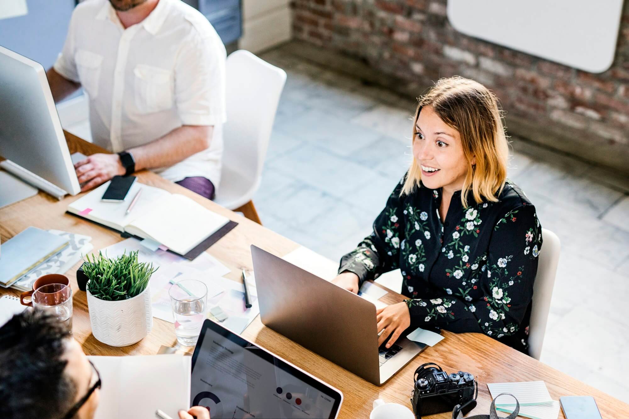 Startup team working in a coworking space