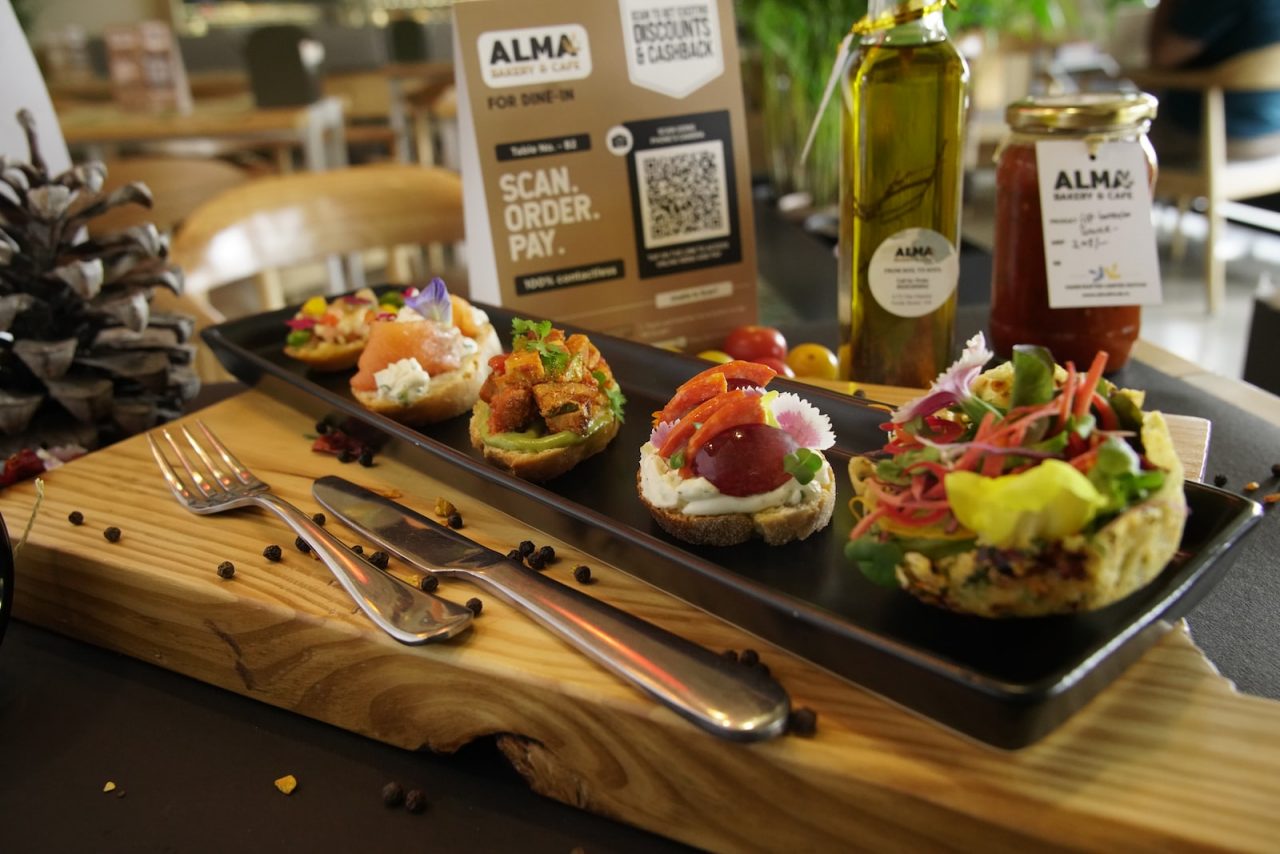 brown wooden tray with food on it